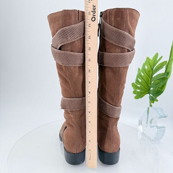 Miz Mooz Women's Noland Knee High Brown Suede Boot Size 36 6 Zip up Block Heel - Picture 6 of 16